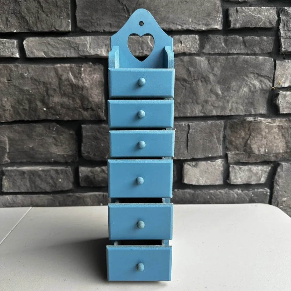 Vintage Wooden Heart Cutout Spice Drawer Storage Cabinet Country Cottage Granny